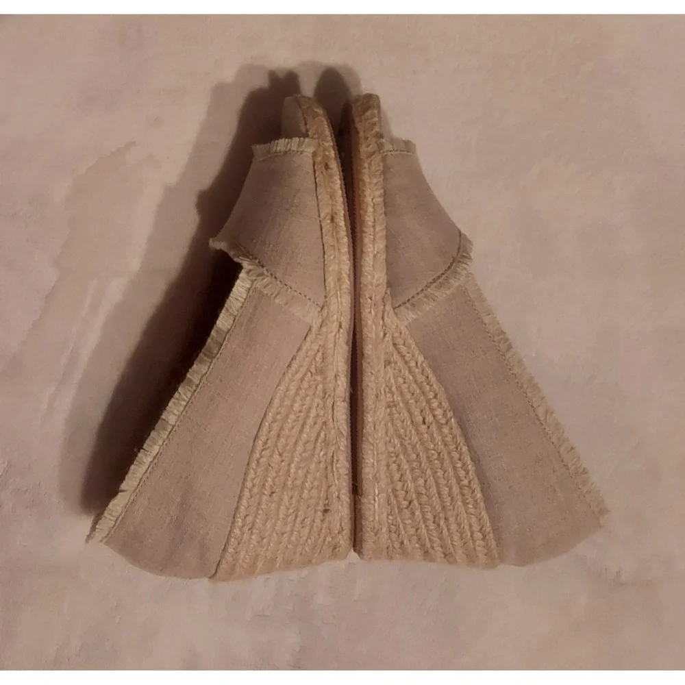 Lauren Ralph Lauren Womens Tan Natural Linen Carmondy Wedges Shoes EUC Size 7.5